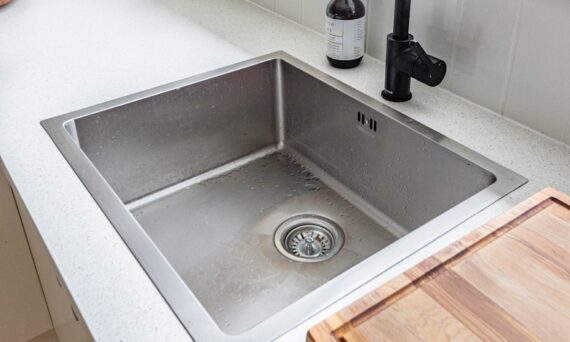 stainless steel sink with faucet
